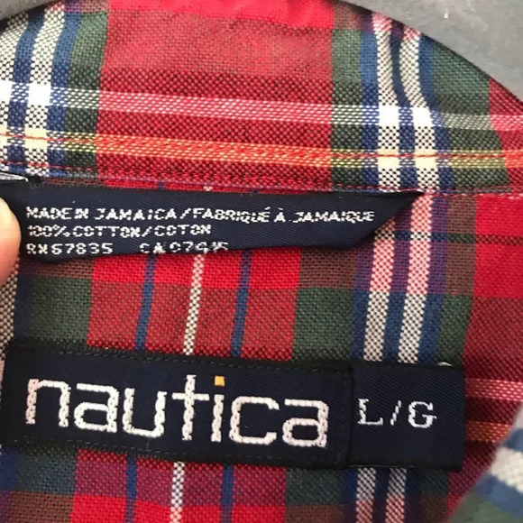 Nautica Men’s Size Large Red Green Plaid Button-down Shirt Holiday Vibes Festive - Picture 3 of 7